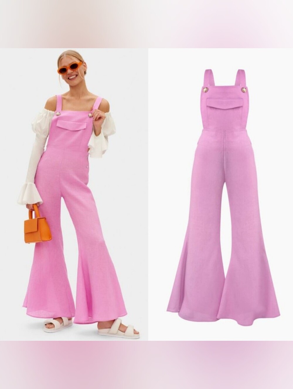 Sleeper Baccara Linen Jumpsuit in Pink